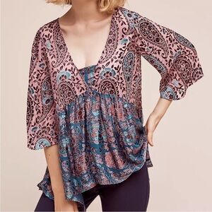 Anthropologie Floreat Paisley Velvet Valo Burnout Top Sz M